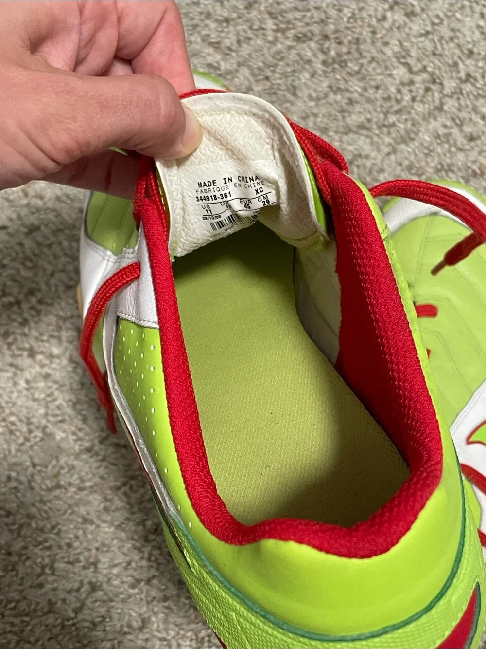 Nike Mens 11 Lime Green and red, Fusball indoor soccer shoes